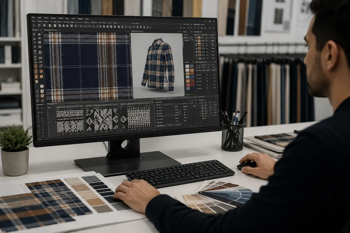 Designer working on a textile design in CAD software