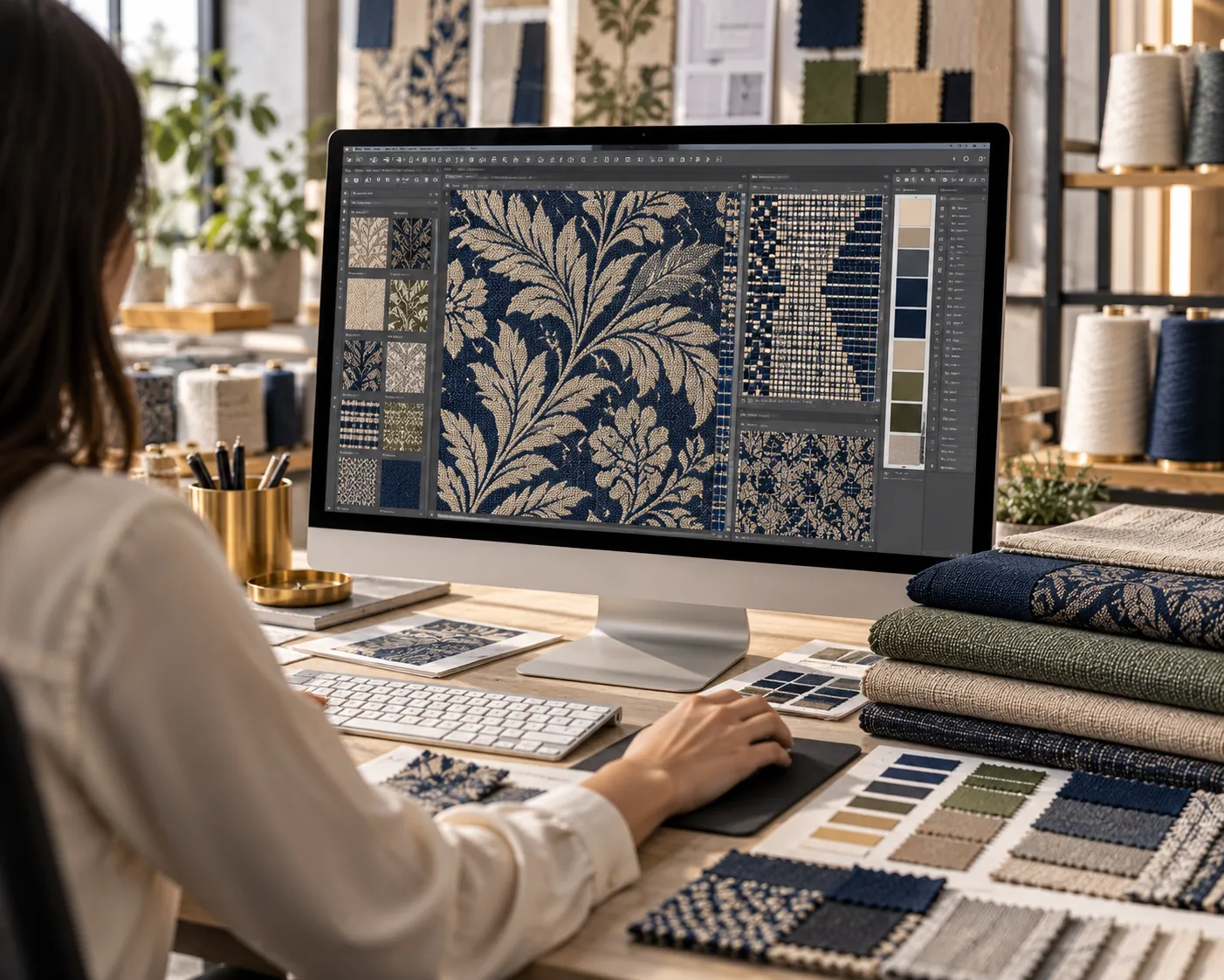 Designer developing a jacquard pattern in textile CAD software