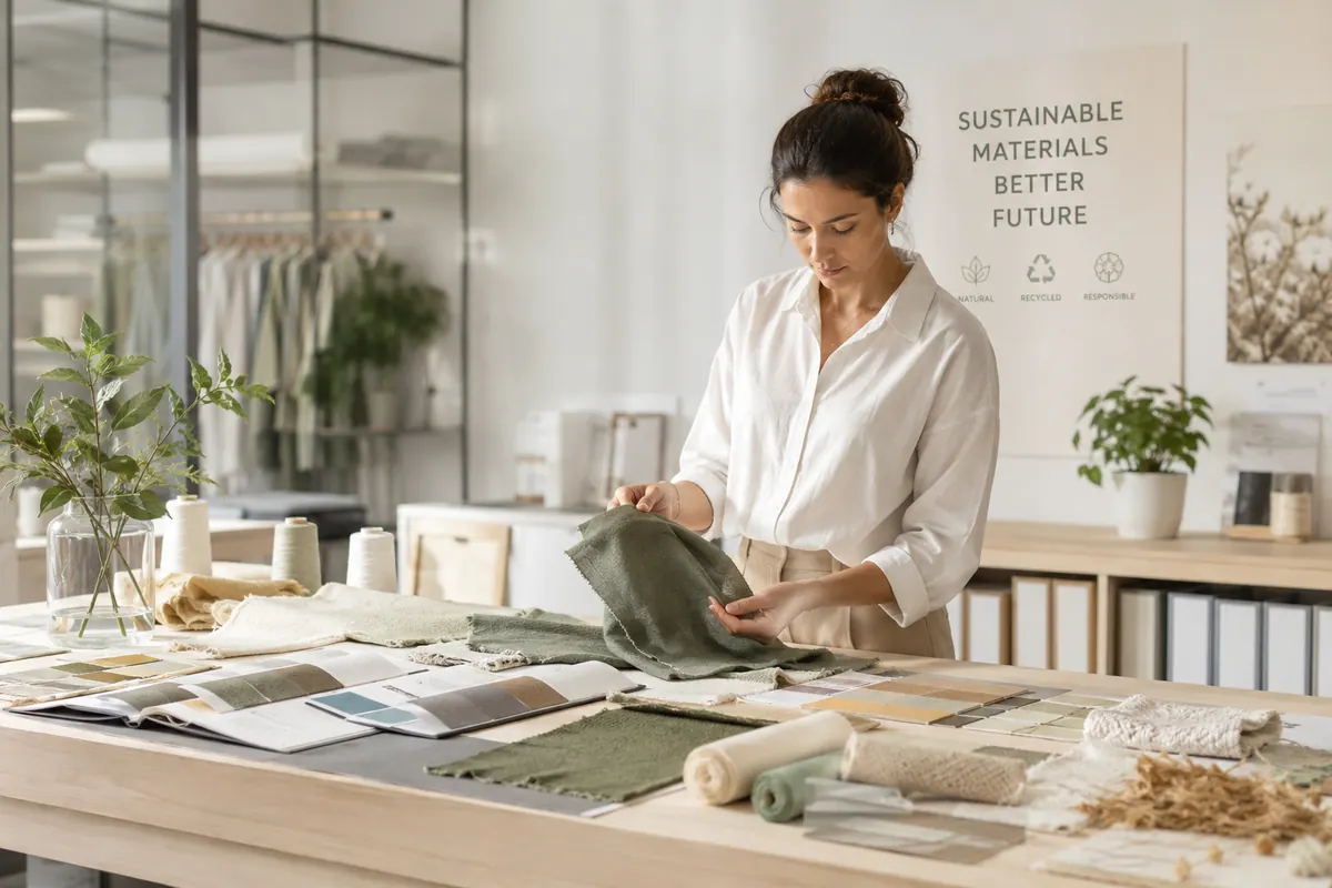 Specialist reviewing sustainable fabric samples